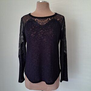 Peach Royal Women's Lace Top Long Sleeve Black Color Size S